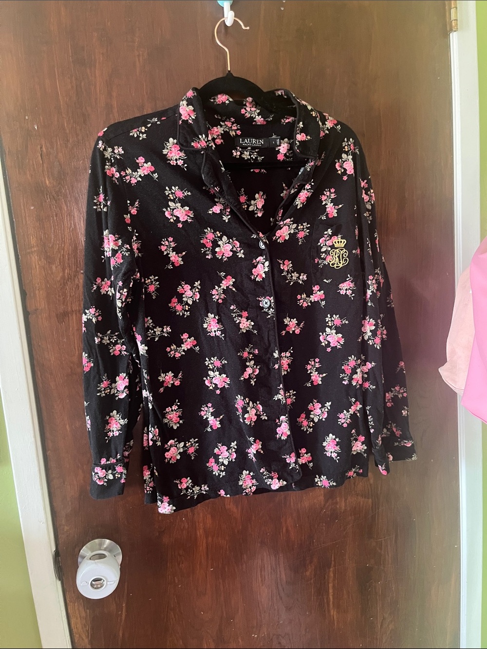 Lauren Ralph Lauren Black Floral Button-Up Top - Pink Floral